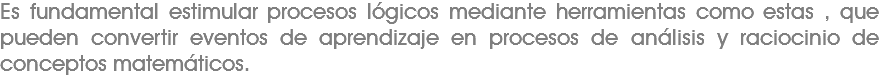Es fundamental estimular procesos lógicos mediante herramientas como estas , que pueden convertir eventos de aprendizaje en procesos de análisis y raciocinio de conceptos matemáticos. 